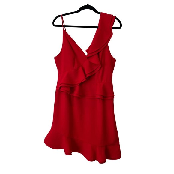 O.P.T Size L Red Sleeveless Ruffle Mini Dress Asymmetrical Hemline - Picture 1 of 10